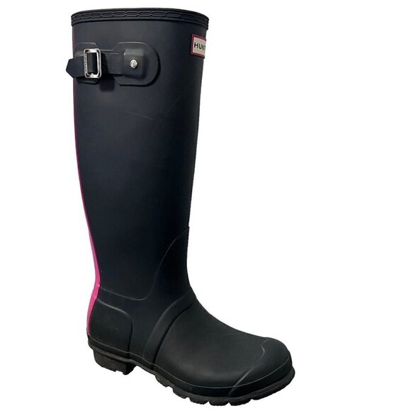 Hunter Original Women's Tall Rain Boots Black w/Pink Stripe Size 6 - Picture 1 of 9